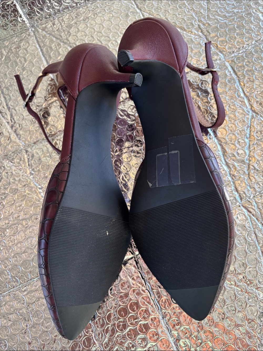 new directions Croc-Embossed Pointed Ankle-Strap Flats in Dark Burgundy - Picture 8 of 8